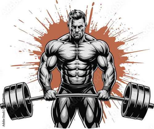 Muscular Bodybuilder Lifting Weights with Explosive Background