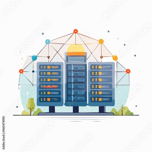 Colorful Flat Design Illustration Of Data Center
