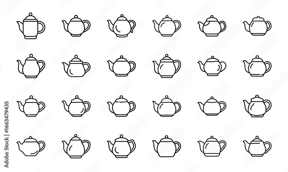 Obraz premium Collection of black and white food and drink icons, coffee, tea, candy, chocolate, ice cream, snacks, pizza, popcorn, pretzel, sausage, fried egg, milkshake, cold drinks, breakfast and dessert line ve