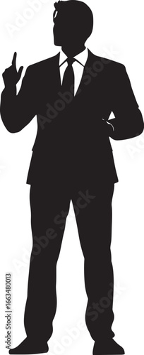 A business person standing on stage, addressing an audience or group.