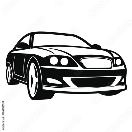 Sleek Black and White Car Illustration Minimalist Design for Automotive Industry