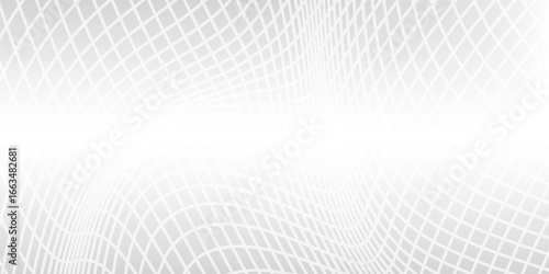 Grey backdrop with dynamic square halftone. Wavy grey square halftone background. Abstract monochrome illustrated graphic design.