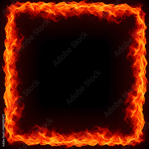 Fiery Frame: A blazing square of fire, with vibrant orange and red flames dancing around a dark center, creating a dynamic and eye-catching visual.