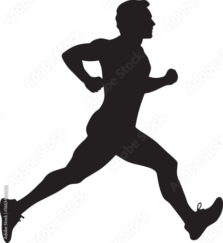 Running Action Silhouette A black vector image of a man in motion, legs stretched and arms pumping.