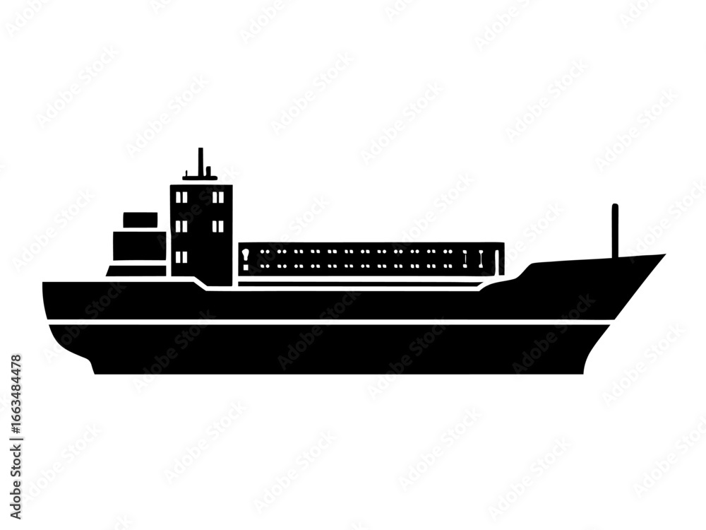 Obraz premium Cargo Ship black silhouette vector,container Ship icon