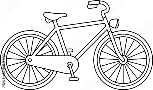 Simple Line Drawing of a Bicycle with Wheels, Seat, Handlebars, and Pedals
