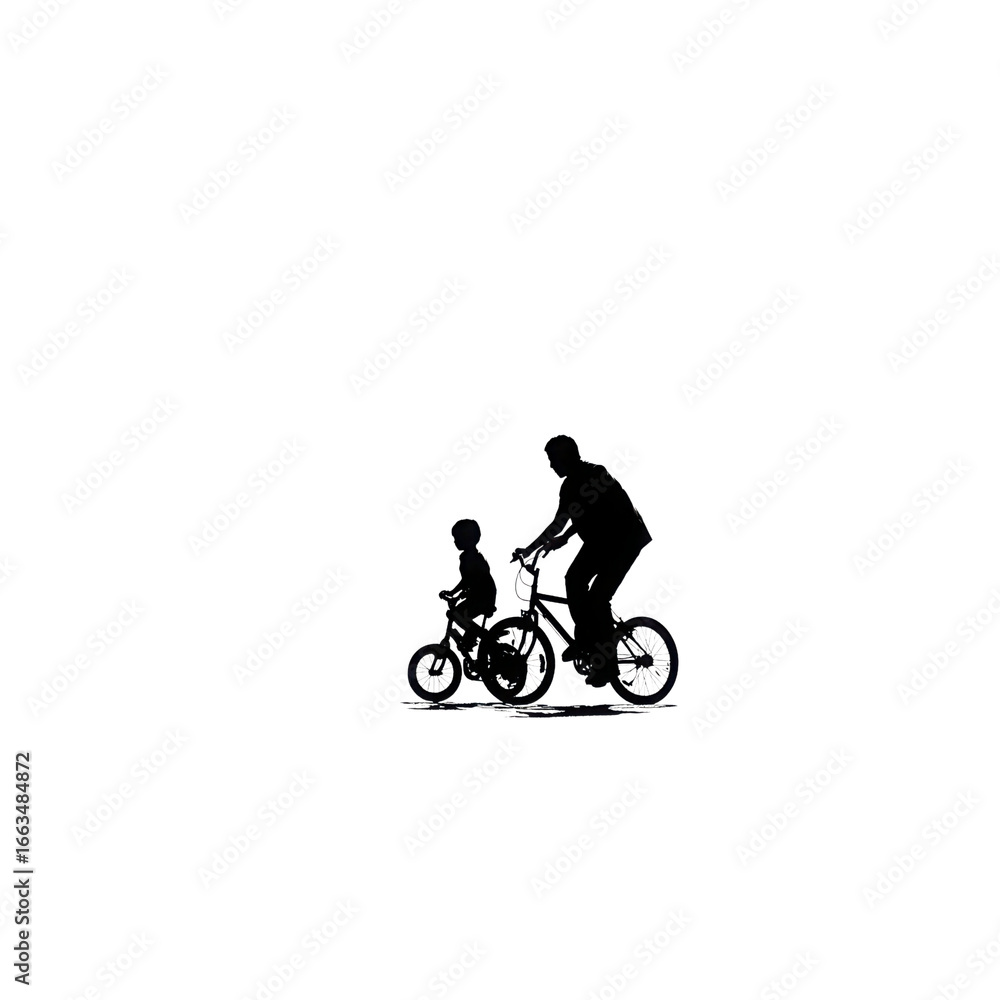 Obraz premium Silhouette of Father and Child Riding Bikes at Night