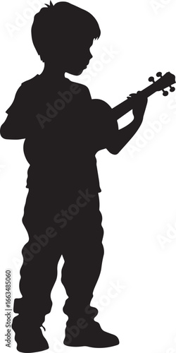 Silhouette of a Child Writing Full-length black vector illustration of a kid holding a pencil, head down, focused on a notebook.