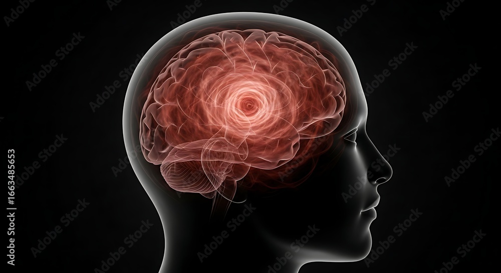 Obraz premium Radiant Mind - Pulsating Red Neurological Waves in a Transparent Head Profile.