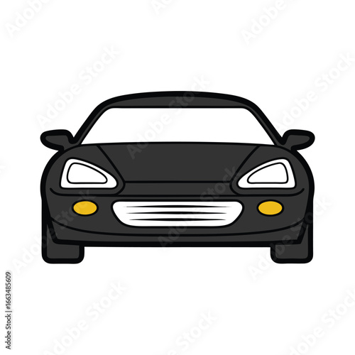 Stylized black car illustration front view perfect for automobile industry projects and designs
