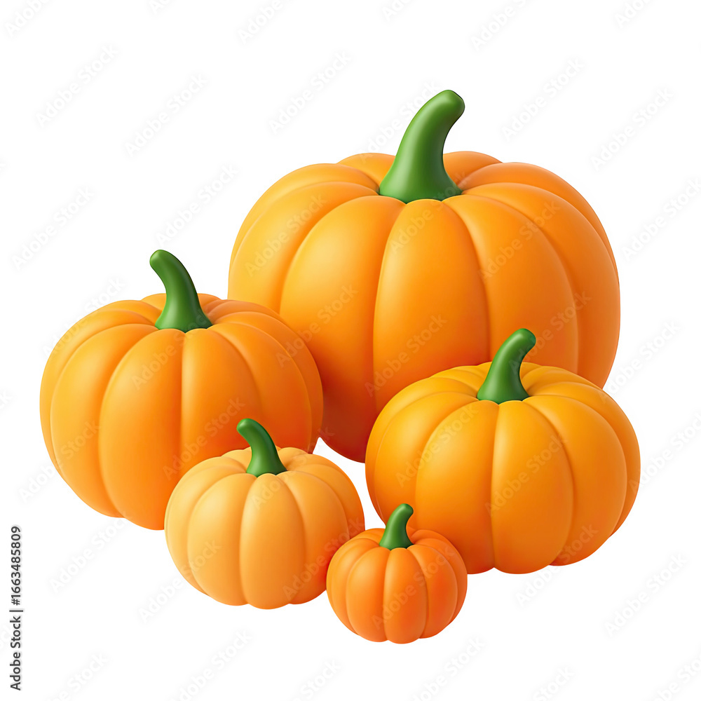 Obraz premium Group of various sized orange pumpkins isolated on transparent background