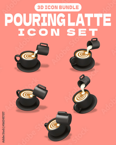 3D Pouring Latte Coffee Icon