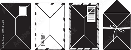 Envelopes with postal markings and string stamp barcode