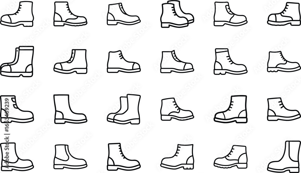 Fototapeta premium Boot icons collection on white background footwear