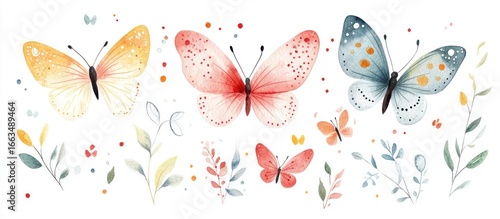 Fototapeta Naklejka Na Ścianę i Meble -  Watercolor butterflies and flowers (5)