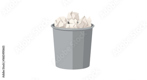 Full Trash Can with Crumpled White Paper Balls
