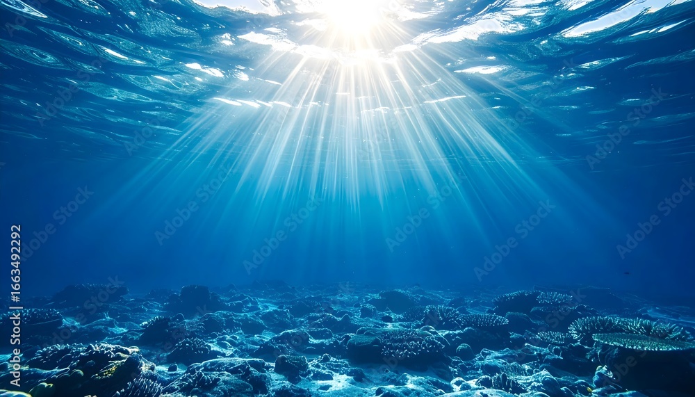 Obraz premium Rayos de sol iluminando el fondo marino en aguas cristalinas