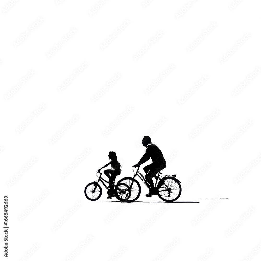 Fototapeta premium Silhouette of Father and Daughter Cycling at Night