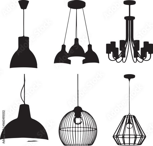 Various hanging lamps and chandeliers lighting interior design