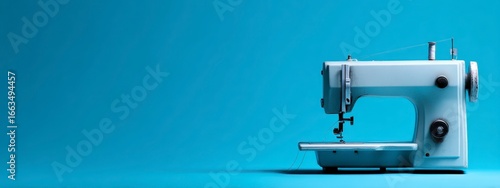 Vintage Sewing Machine on Bright Blue Background