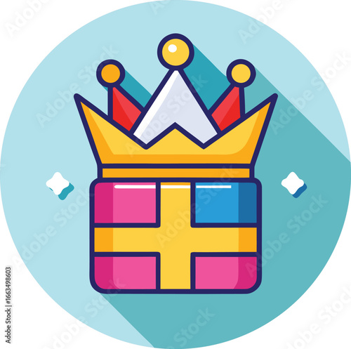"Crowned Gift Icon – Flat Style Royal Present Box with Jewel Accents"

