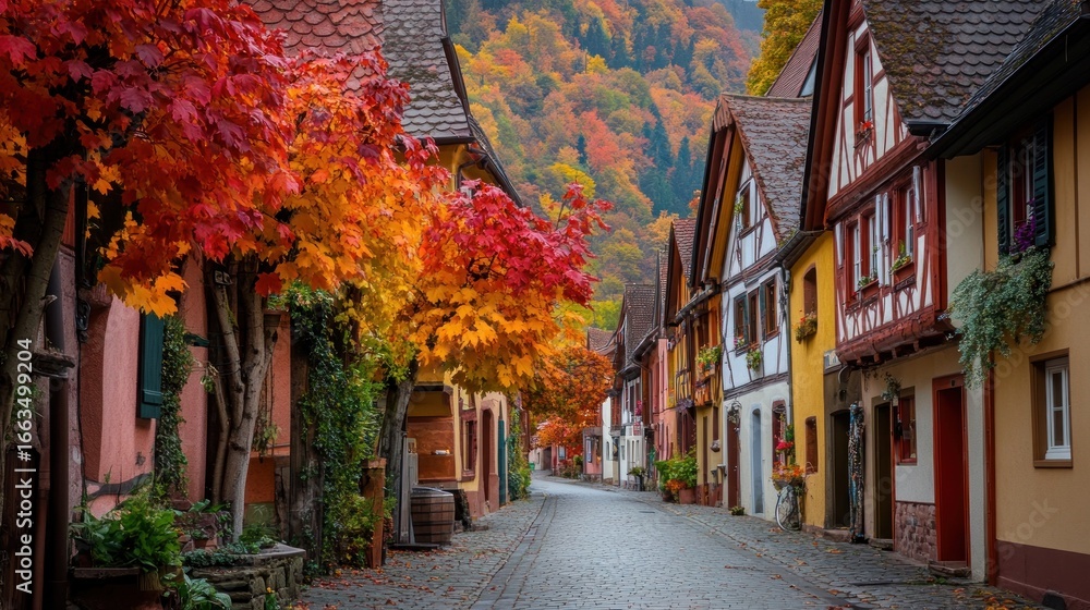 Fototapeta premium Colorful autumn street in a european town