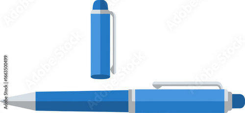 Blue Ballpoint Pen with Cap and Clip Illustration