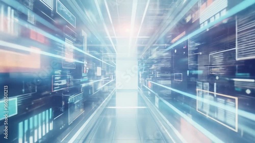 4k seamless futuristic looping animation with neon hud interface and sci-fi abstract design digital information data network tunnel