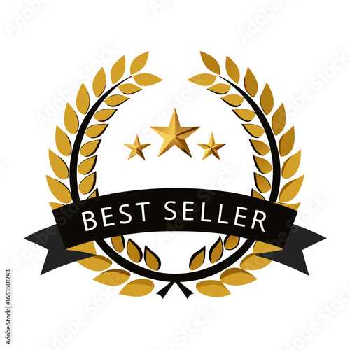 Gold laurel wreath with best seller ribbon and stars