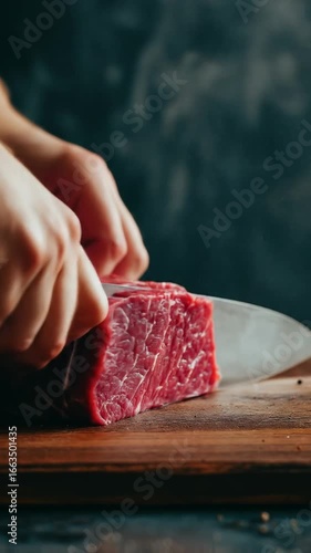 Raw meat being sliced
