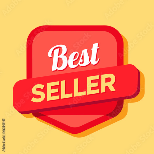 Red and yellow best seller badge with shadow