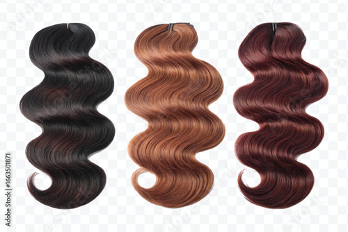 realistic 3d  three copper hair swatches in different colour style isolated on transparent background
