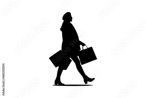 Silhouette of Woman Walking with Shopping Bags