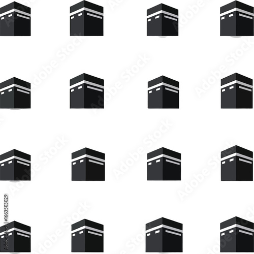 Repeating silhouette pattern of the kaaba in mecca