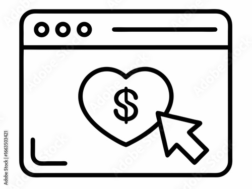 Online donation and fundraising heart icon with cursor