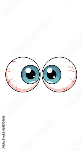 Close-up animated cartoon eyeballs staring with wide pupils curious and wide awake