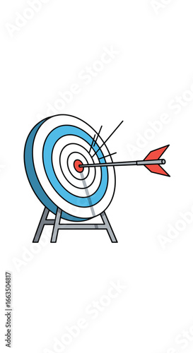 Precision aiming arrow hits bullseye target center with focused accuracy for winning strategy