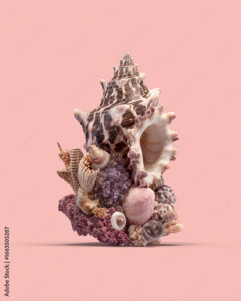 Obraz premium Intricate Shell Arrangement on Pink Background