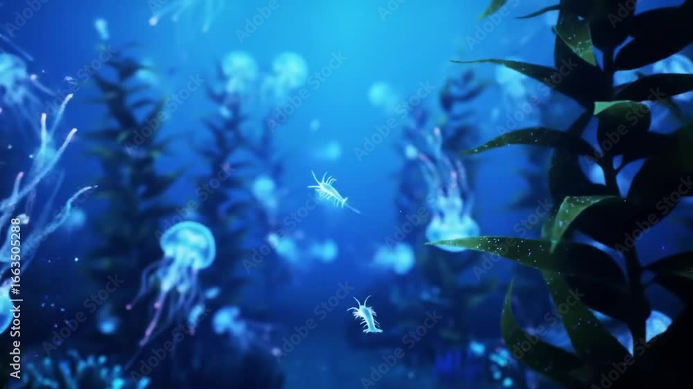 Several translucent jellyfish gracefully drift through the deep ocean ...