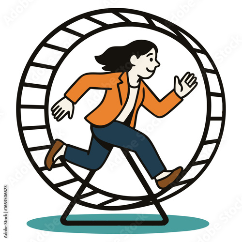 Businesswoman Running in Office Wheel – Work Stress and Career Routine Concept Vector Illustration