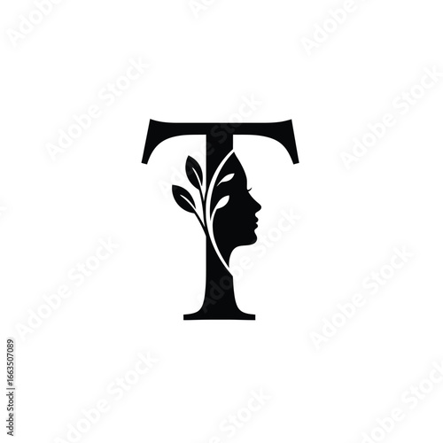 Letter T Woman Face Nature Logo Design