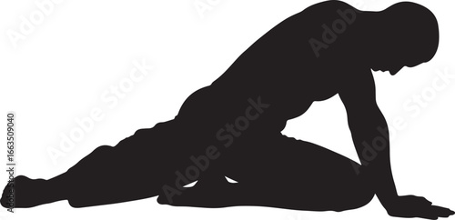 Black silhouette of a person in a yoga pigeon pose, representing a healthy, active lifestyle, flexibility, and relaxation