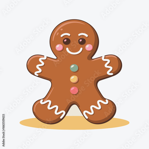Happy gingerbread man cookie with icing and candy buttons