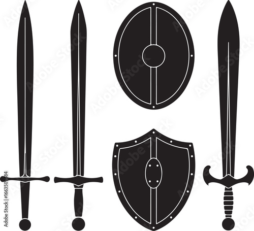 Medieval swords and shields armor weapons