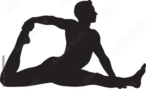 Silhouette of a person in the yoga pigeon pose for fitness, wellness, and exercise isolated on a solid white background
