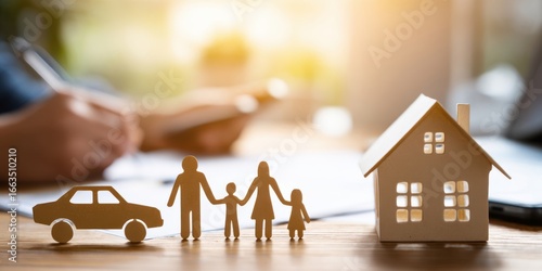 The family, car, and house represent financial security and investment planning.