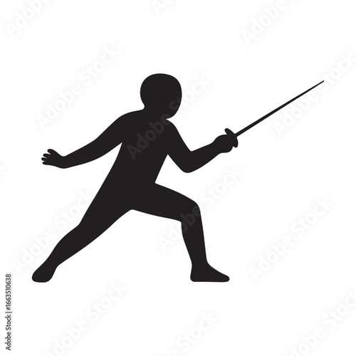 Fencer Silhouette in Defensive Guard Stance

