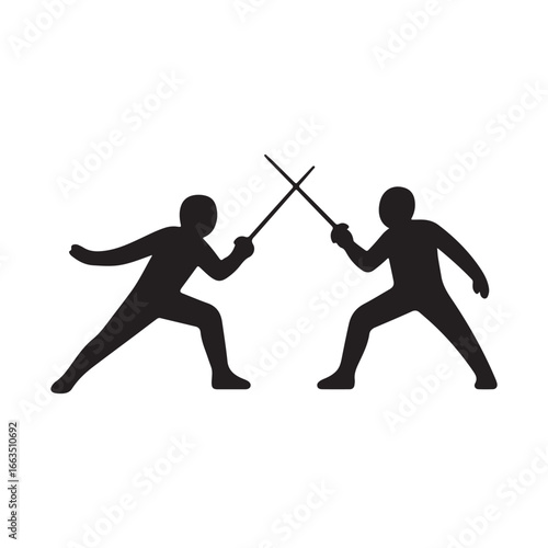 Fencing Match Silhouette with Crossed Blades

