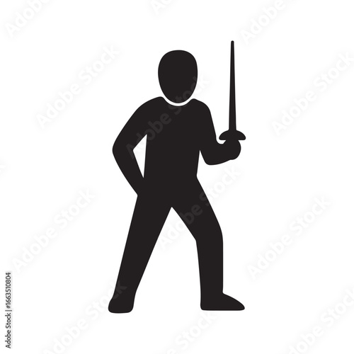 Swordsman Silhouette in Guard Stance