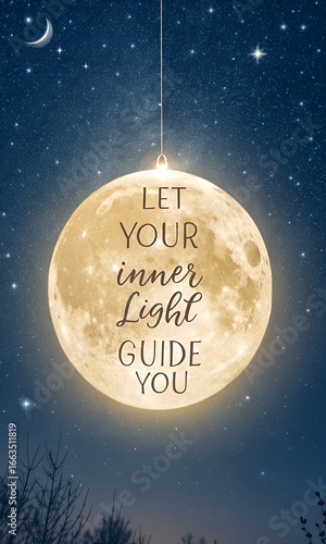 Inspiring Full Moon with Quote in Starry Night Sky Background